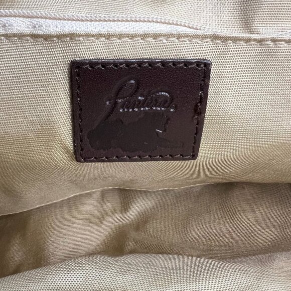 Pantera International Corp Bowling Tote Bag Shoulder Beige Canvas Brown Leather - Picture 11 of 14